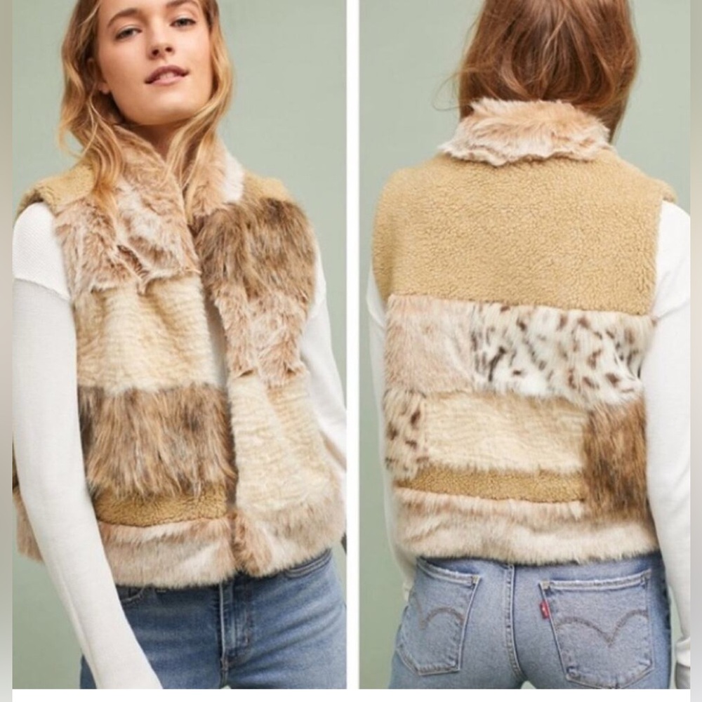 Anthropologie Marlena Mixed Faux Fur Waistcoat XSP NWT